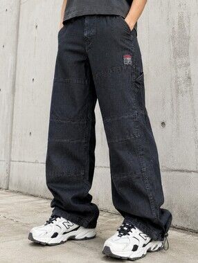 Vision Street Wear Y2K Black Carpenter Jeans Utility Skater Wide Leg 28